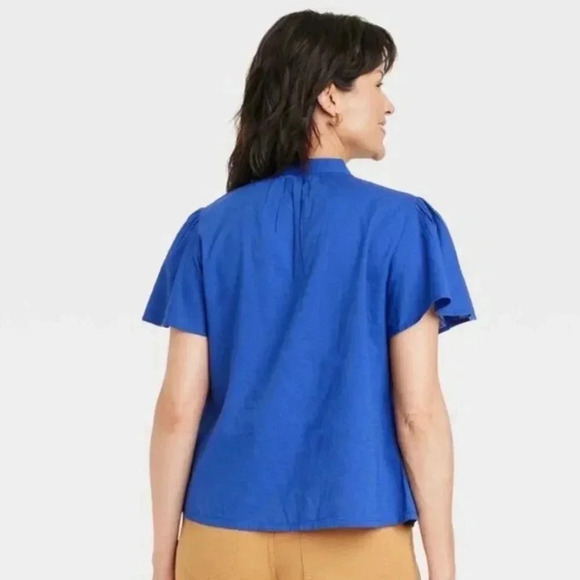 Knox Rose Size Medium Ruffle Blue Eyelet Blouse Flared Tassel - Picture 2 of 7